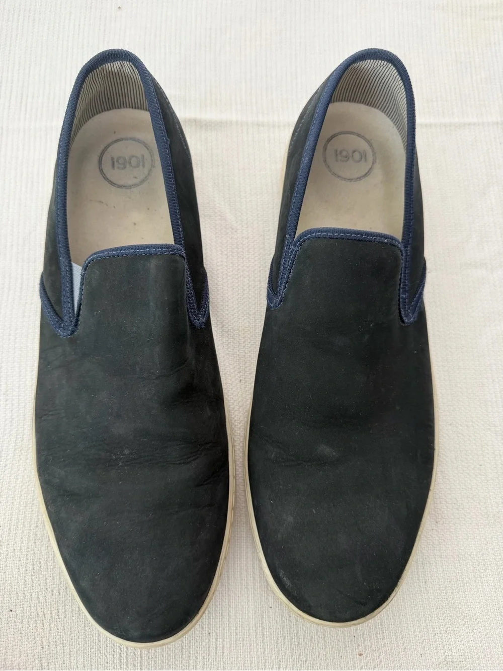 1901 Men's Black Slip-On Loafers with Navy Trim